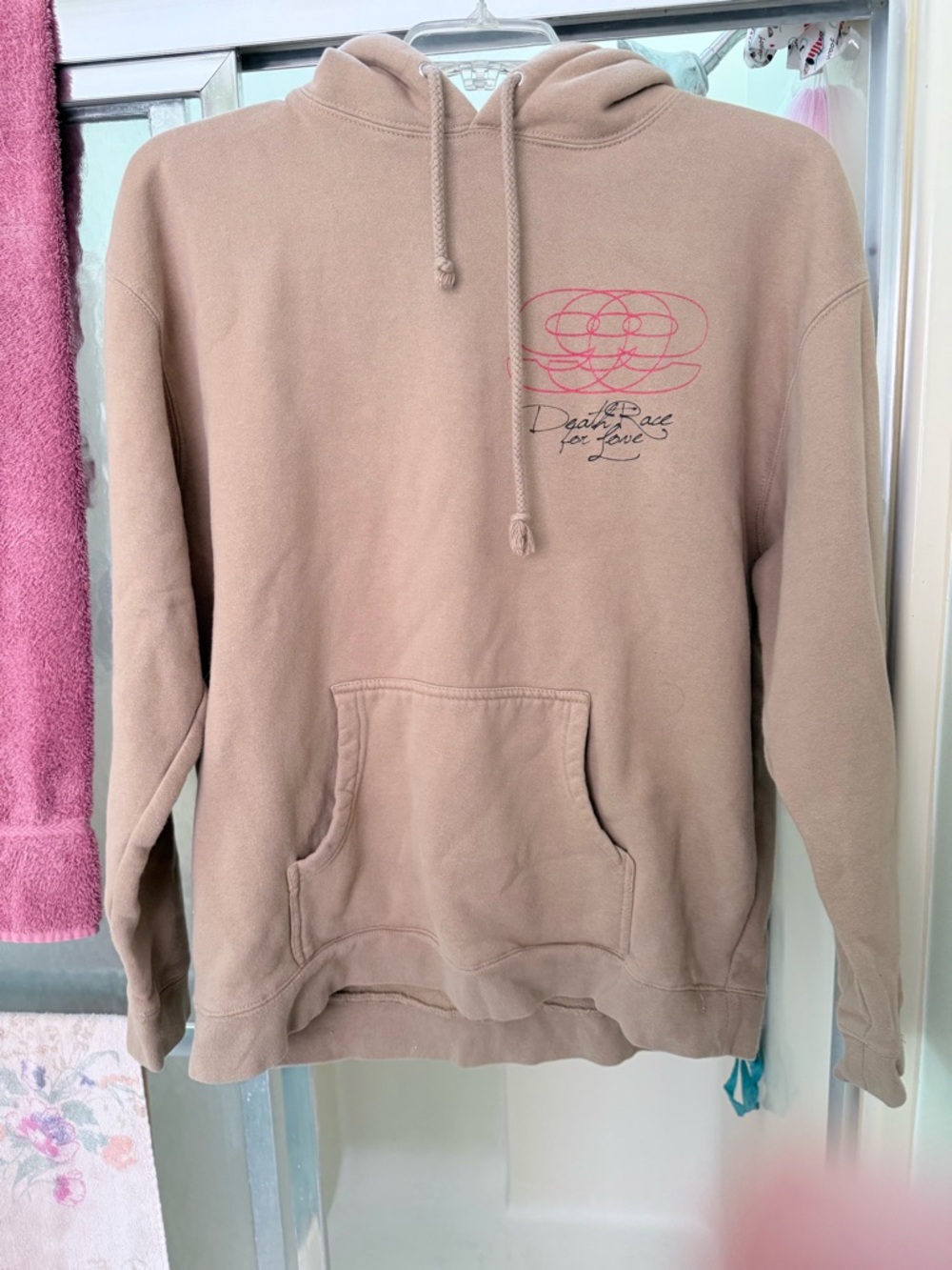 999 Juice World Taupe Pullover Hoodie with Pink Graphic